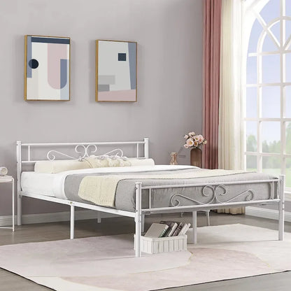 Modern Platform Bed Frame with Premium Graceful Scroll Headboard Twin/Full/Queen