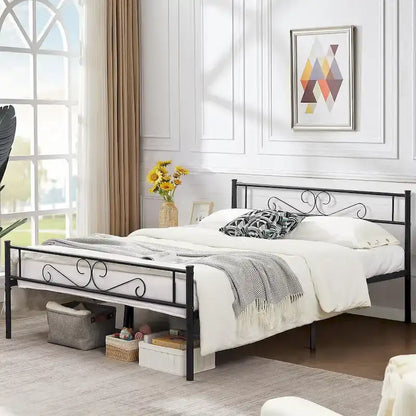 Modern Platform Bed Frame with Premium Graceful Scroll Headboard Twin/Full/Queen