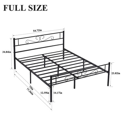 Modern Platform Bed Frame with Premium Graceful Scroll Headboard Twin/Full/Queen