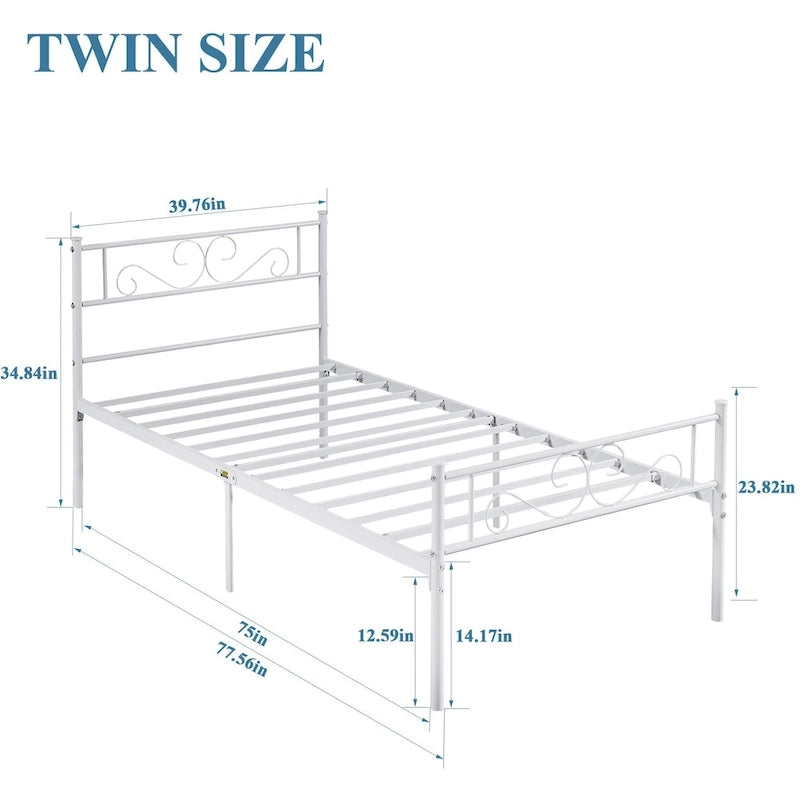 Modern Platform Bed Frame with Premium Graceful Scroll Headboard Twin/Full/Queen