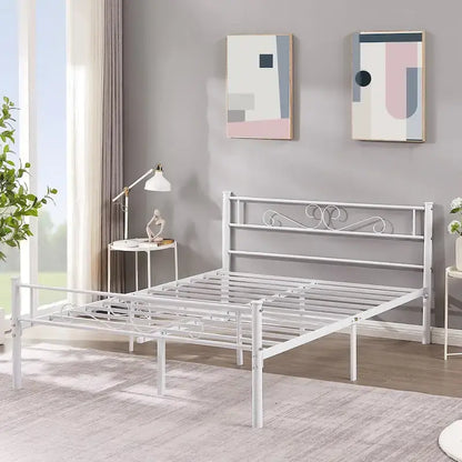 Modern Platform Bed Frame with Premium Graceful Scroll Headboard Twin/Full/Queen