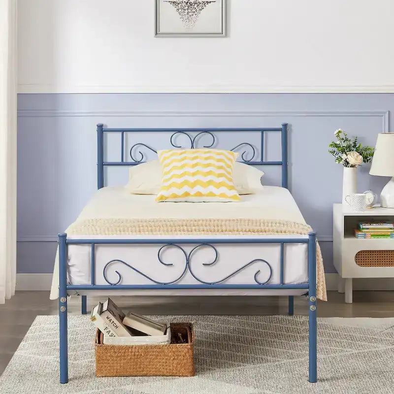 Modern Platform Bed Frame with Premium Graceful Scroll Headboard Twin/Full/Queen