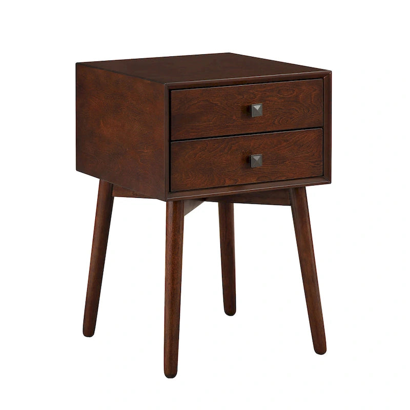 DH BASIC Mid-Century Modern Wood 2-Drawer Compact Nightstand Side Table by Denhour