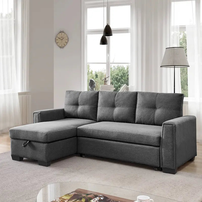 Tufted Sectional Chaise Sofa Sleeper with Storage
