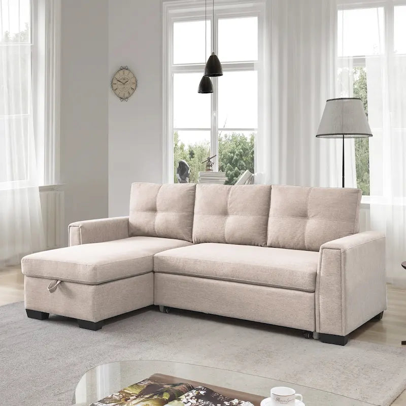 Tufted Sectional Chaise Sofa Sleeper with Storage