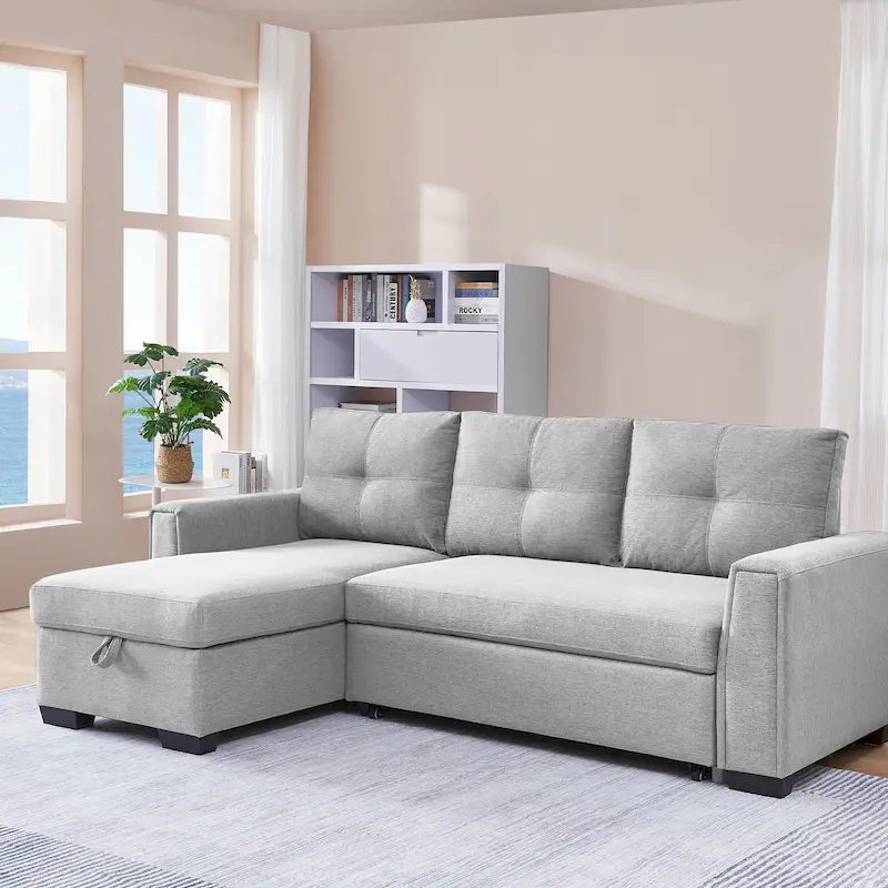 Tufted Sectional Chaise Sofa Sleeper with Storage