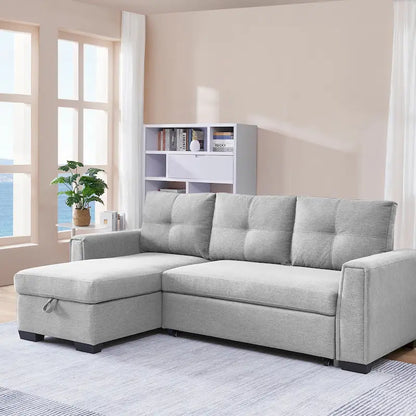 Tufted Sectional Chaise Sofa Sleeper with Storage
