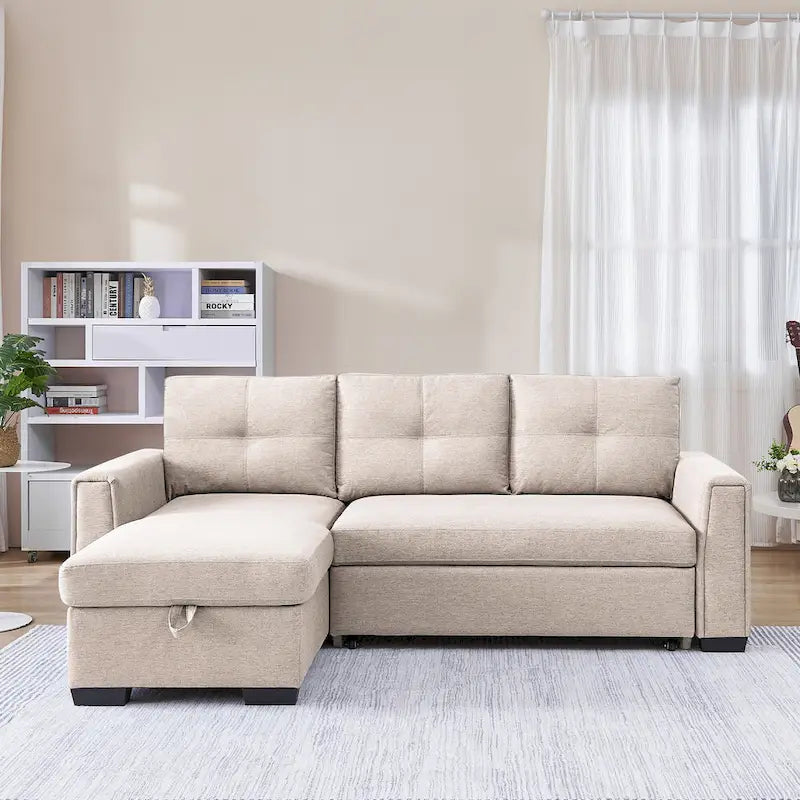Tufted Sectional Chaise Sofa Sleeper with Storage