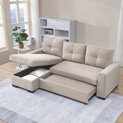 Tufted Sectional Chaise Sofa Sleeper with Storage