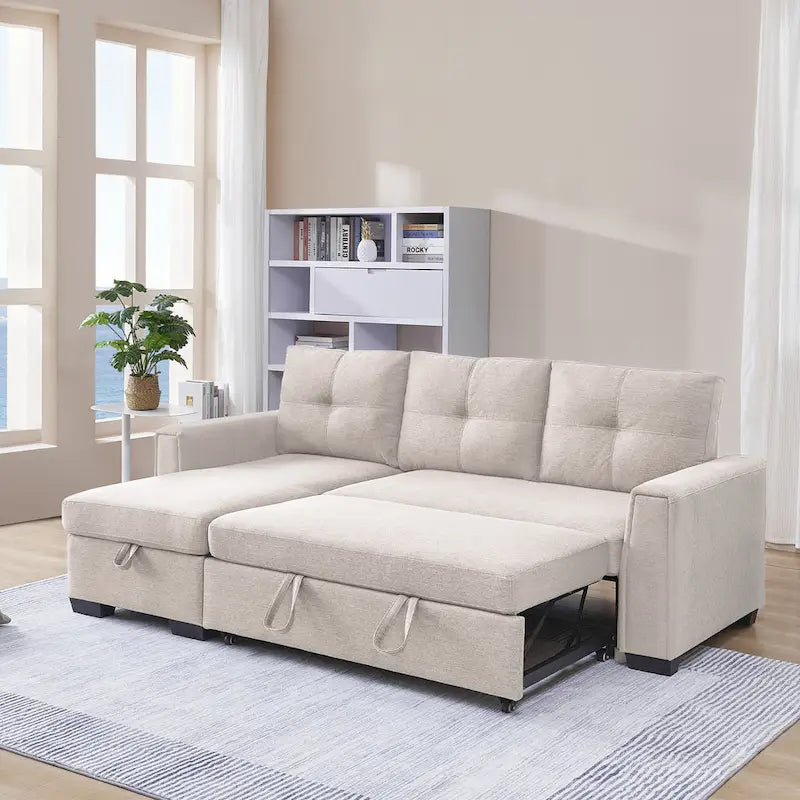 Tufted Sectional Chaise Sofa Sleeper with Storage