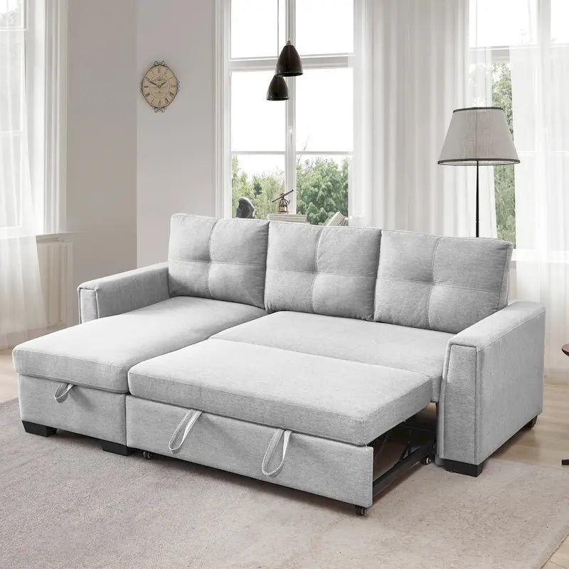 Tufted Sectional Chaise Sofa Sleeper with Storage