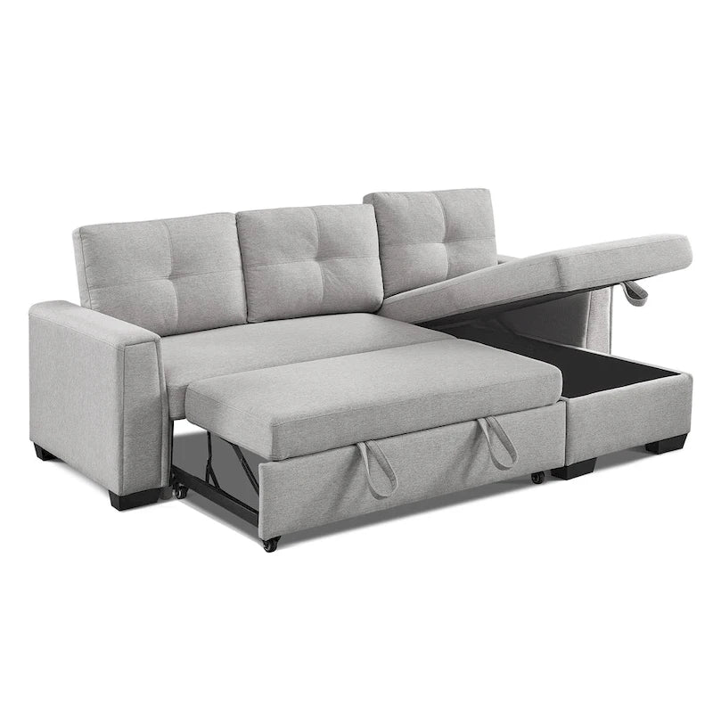 Tufted Sectional Chaise Sofa Sleeper with Storage