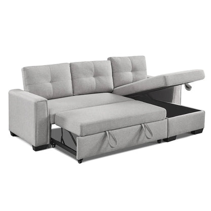 Tufted Sectional Chaise Sofa Sleeper with Storage