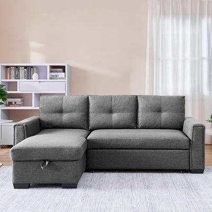 Tufted Sectional Chaise Sofa Sleeper with Storage