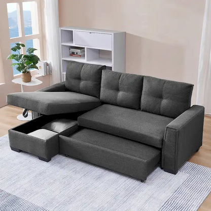 Tufted Sectional Chaise Sofa Sleeper with Storage