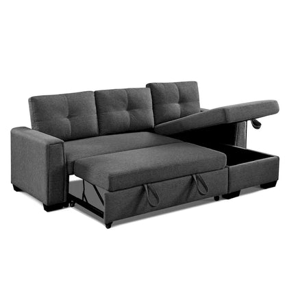 Tufted Sectional Chaise Sofa Sleeper with Storage