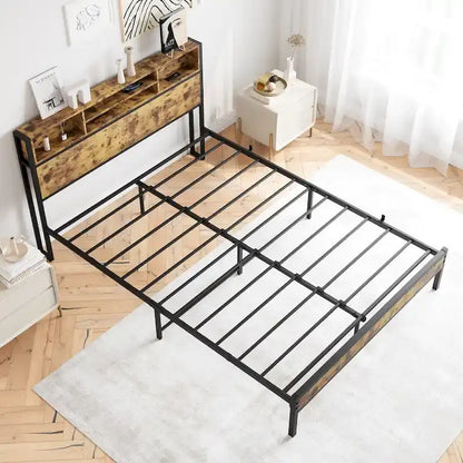 Bookcase Storage Platform Bed with Charging Station