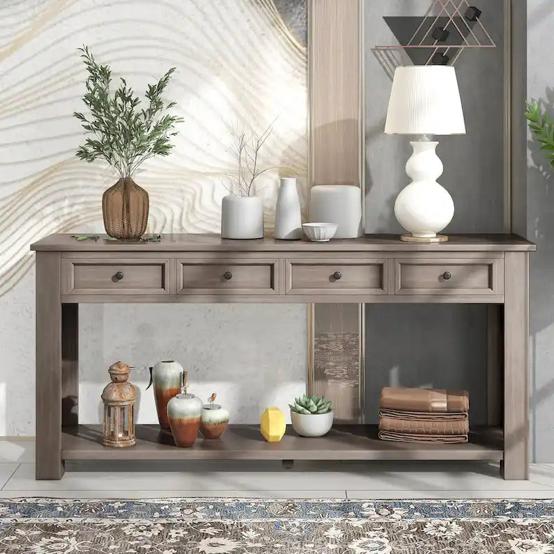 4-drawer Console Sofa Table for Entryway Hallway - 14.00 x 63.00 x 30.00