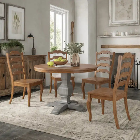 Ronda 45 Round Solid Wood Top Dining Set with French Ladder Back Chairs