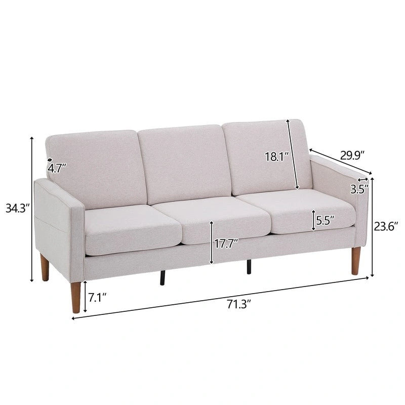 Three Seats Without Chaise Concubine Solid Wood Frame Sofa