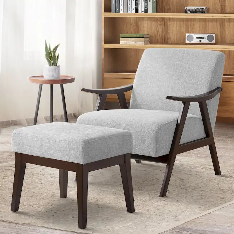 HUIMO Mid Century Modern Armchair and Ottoman Set Upholstered Accent Chair for Living Room, Bedroom