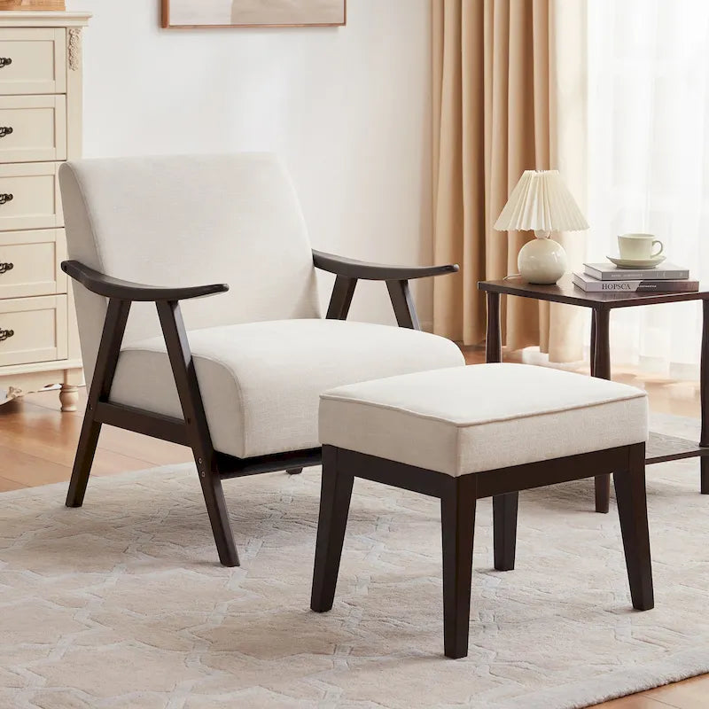 HUIMO Mid Century Modern Armchair and Ottoman Set Upholstered Accent Chair for Living Room, Bedroom