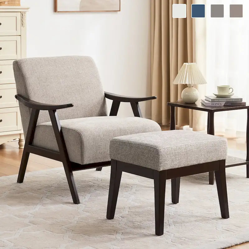 HUIMO Mid Century Modern Armchair and Ottoman Set Upholstered Accent Chair for Living Room, Bedroom