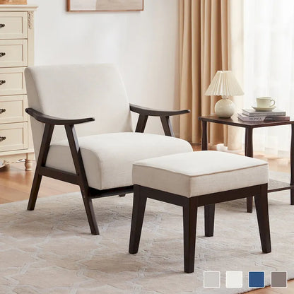HUIMO Mid Century Modern Armchair and Ottoman Set Upholstered Accent Chair for Living Room, Bedroom