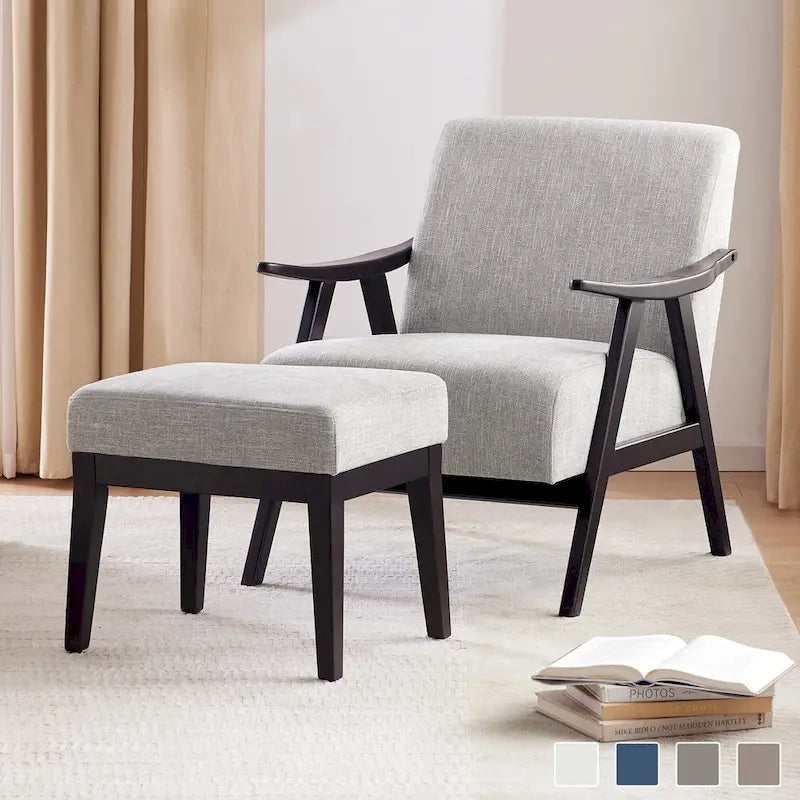 HUIMO Mid Century Modern Armchair and Ottoman Set Upholstered Accent Chair for Living Room, Bedroom