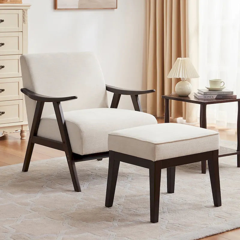 HUIMO Mid Century Modern Armchair and Ottoman Set Upholstered Accent Chair for Living Room, Bedroom