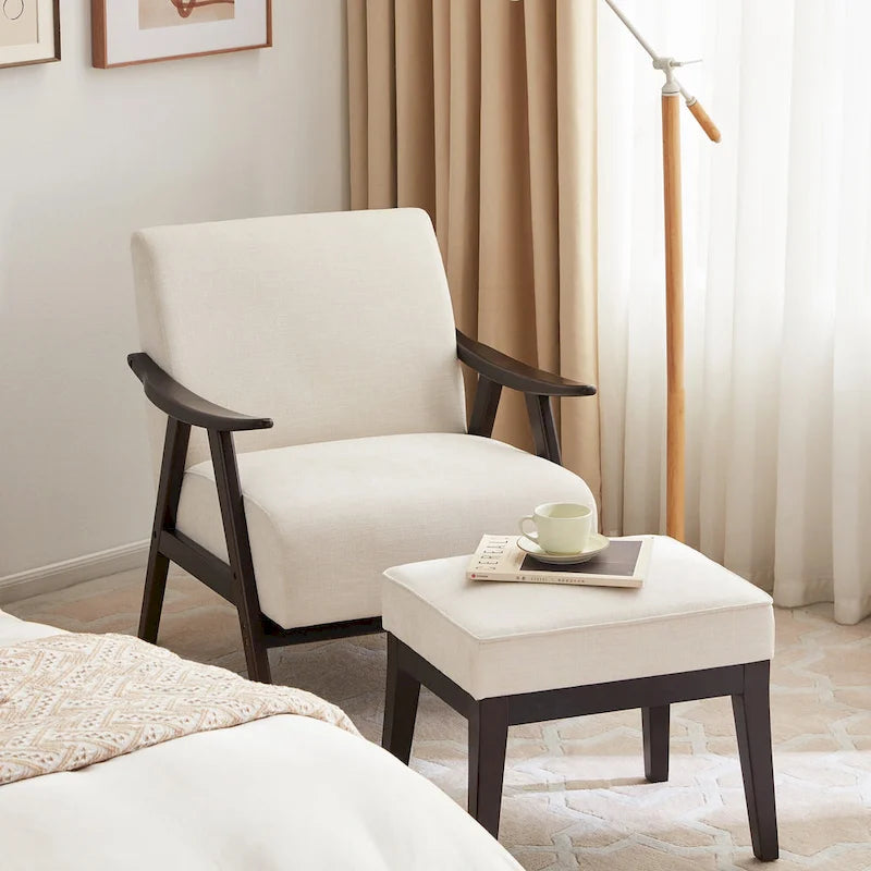 HUIMO Mid Century Modern Armchair and Ottoman Set Upholstered Accent Chair for Living Room, Bedroom
