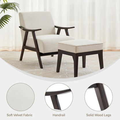 HUIMO Mid Century Modern Armchair and Ottoman Set Upholstered Accent Chair for Living Room, Bedroom