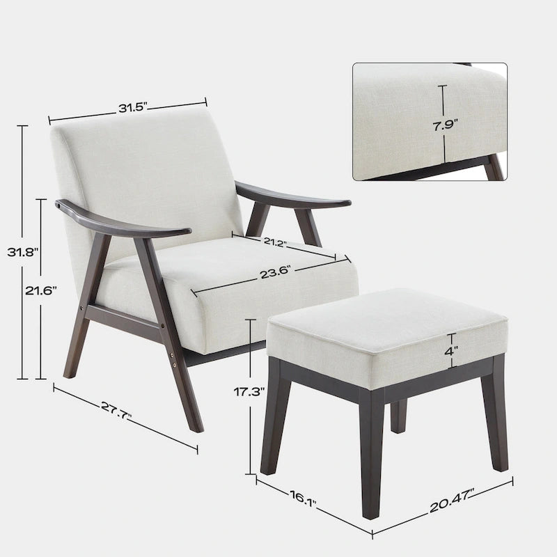 HUIMO Mid Century Modern Armchair and Ottoman Set Upholstered Accent Chair for Living Room, Bedroom