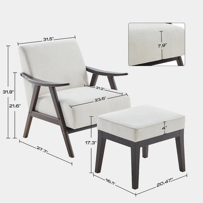 HUIMO Mid Century Modern Armchair and Ottoman Set Upholstered Accent Chair for Living Room, Bedroom
