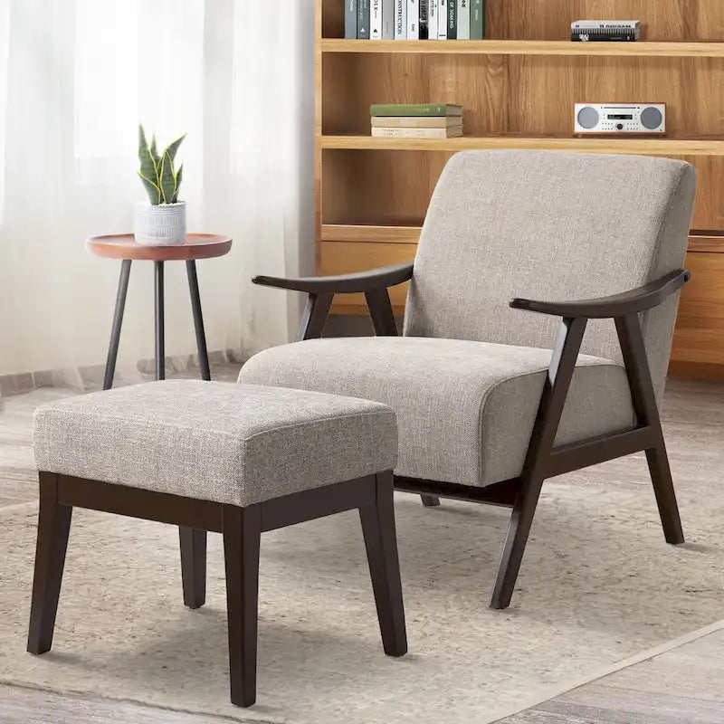 HUIMO Mid Century Modern Armchair and Ottoman Set Upholstered Accent Chair for Living Room, Bedroom