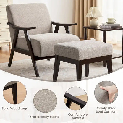 HUIMO Mid Century Modern Armchair and Ottoman Set Upholstered Accent Chair for Living Room, Bedroom