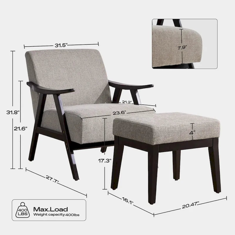 HUIMO Mid Century Modern Armchair and Ottoman Set Upholstered Accent Chair for Living Room, Bedroom