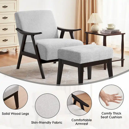 HUIMO Mid Century Modern Armchair and Ottoman Set Upholstered Accent Chair for Living Room, Bedroom