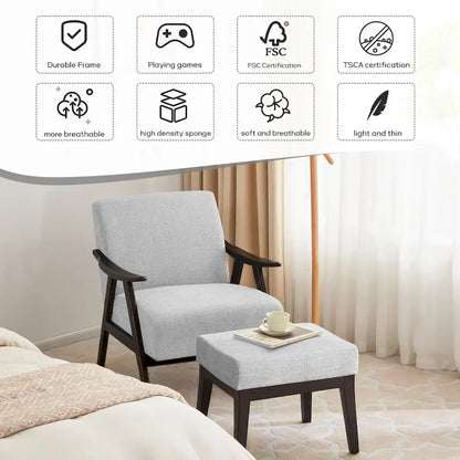 HUIMO Mid Century Modern Armchair and Ottoman Set Upholstered Accent Chair for Living Room, Bedroom