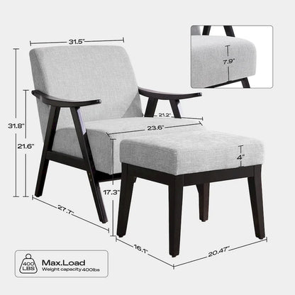 HUIMO Mid Century Modern Armchair and Ottoman Set Upholstered Accent Chair for Living Room, Bedroom