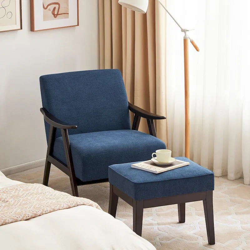 HUIMO Mid Century Modern Armchair and Ottoman Set Upholstered Accent Chair for Living Room, Bedroom