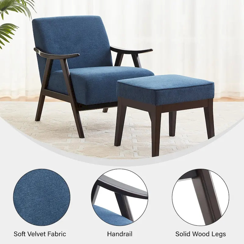 HUIMO Mid Century Modern Armchair and Ottoman Set Upholstered Accent Chair for Living Room, Bedroom