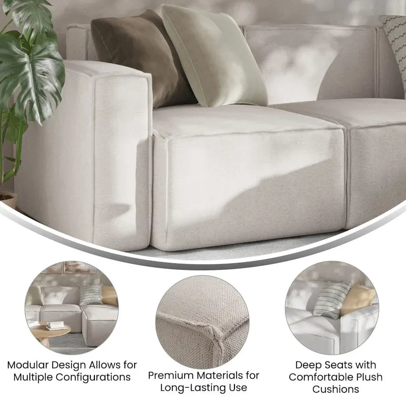 Contemporary Configurable Modular Left Side Sofa Chair with Armrest