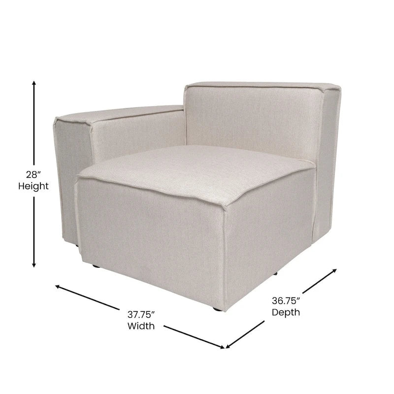 Contemporary Configurable Modular Left Side Sofa Chair with Armrest