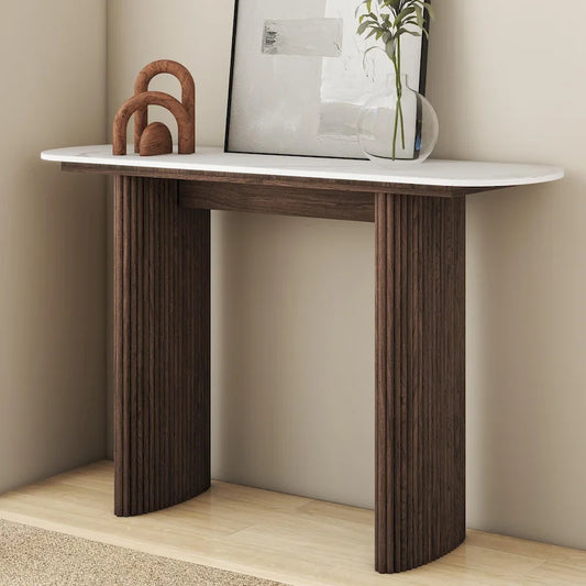 Marble Console Table Entryway Table with Fluted Base