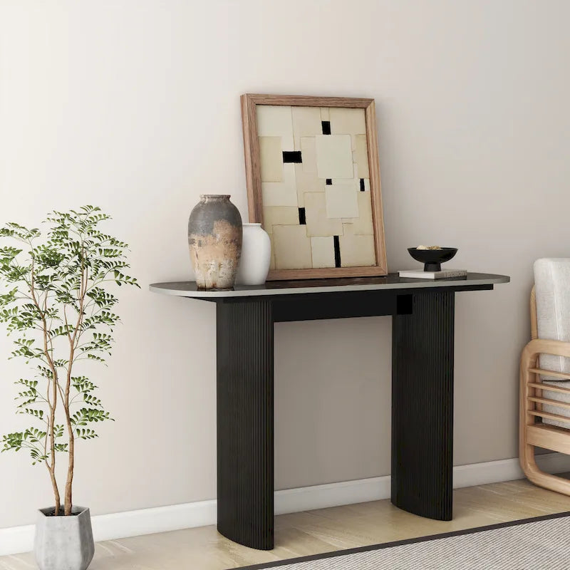 Marble Console Table Entryway Table with Fluted Base