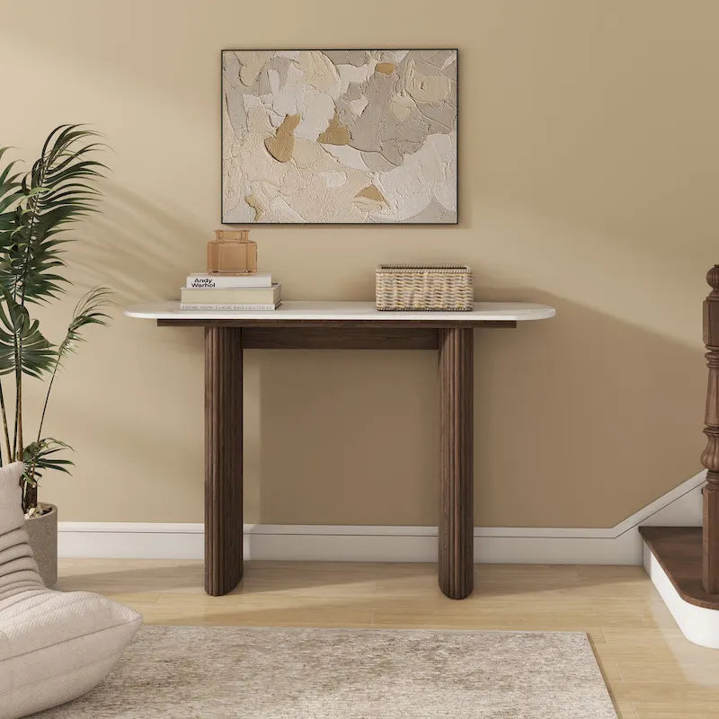 Marble Console Table Entryway Table with Fluted Base