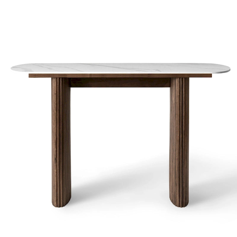 Marble Console Table Entryway Table with Fluted Base