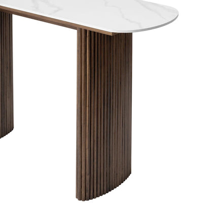 Marble Console Table Entryway Table with Fluted Base