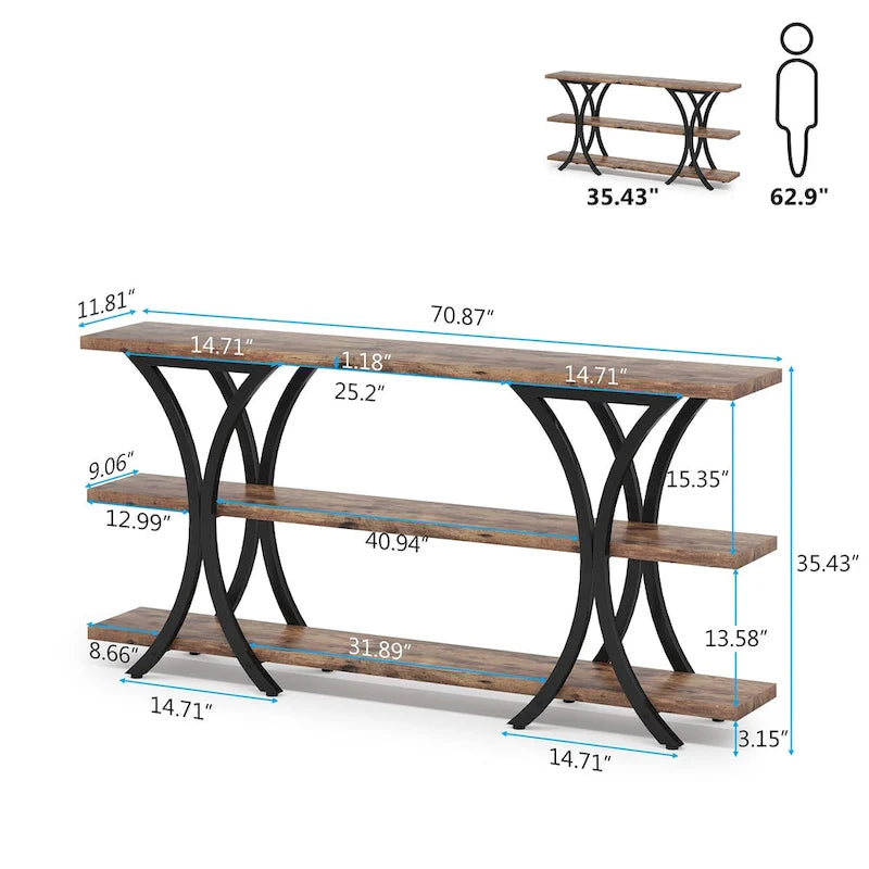 Console Table with Storage Shelf, 70.8 Inch Long Sofa Table Entry Table for Living Room Hallway